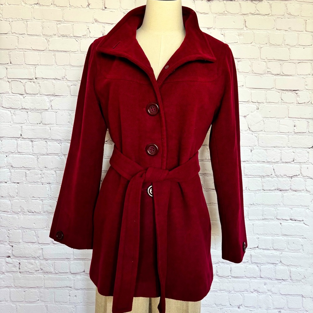 LARRY LEVINE Burgundy Wool Blend Belted Coat--M--EUC